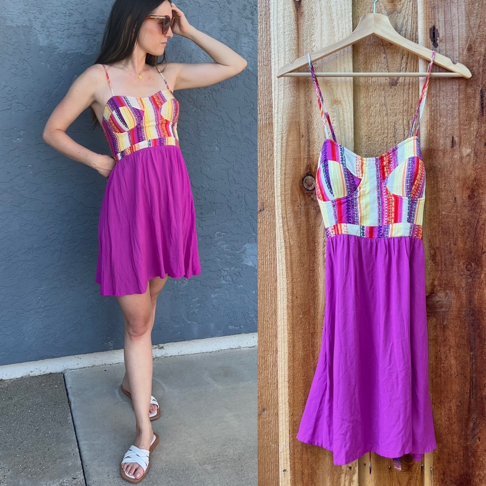 Vintage Y2K Hot Pink Bustier Bohemian Print Sundress 🌿